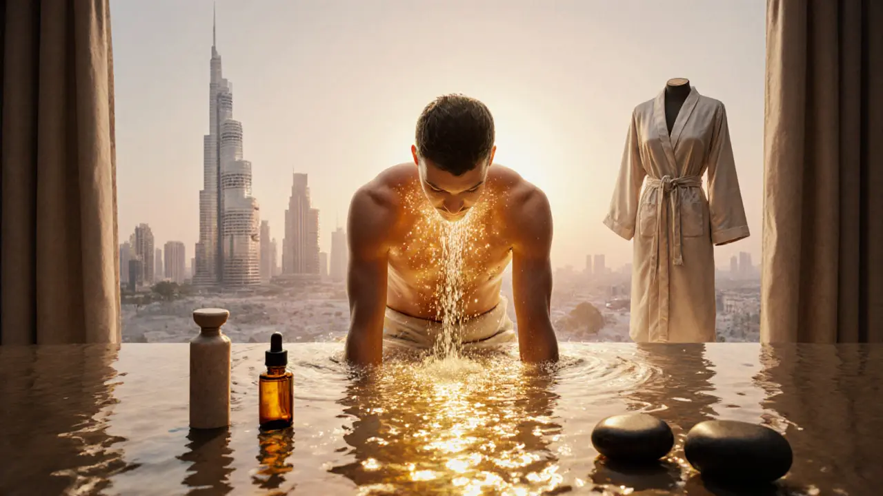 A symbolic representation of stress melting away as golden light flows through the body during a full body massage.