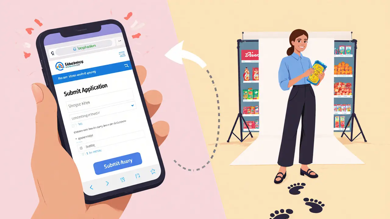 Split image showing someone applying to a modeling agency and later working in a commercial shoot in Dubai.