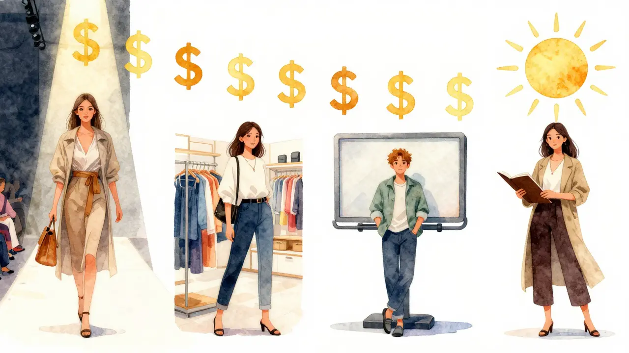 Four modeling scenarios illustrated together, showing different types of modeling jobs in Dubai.