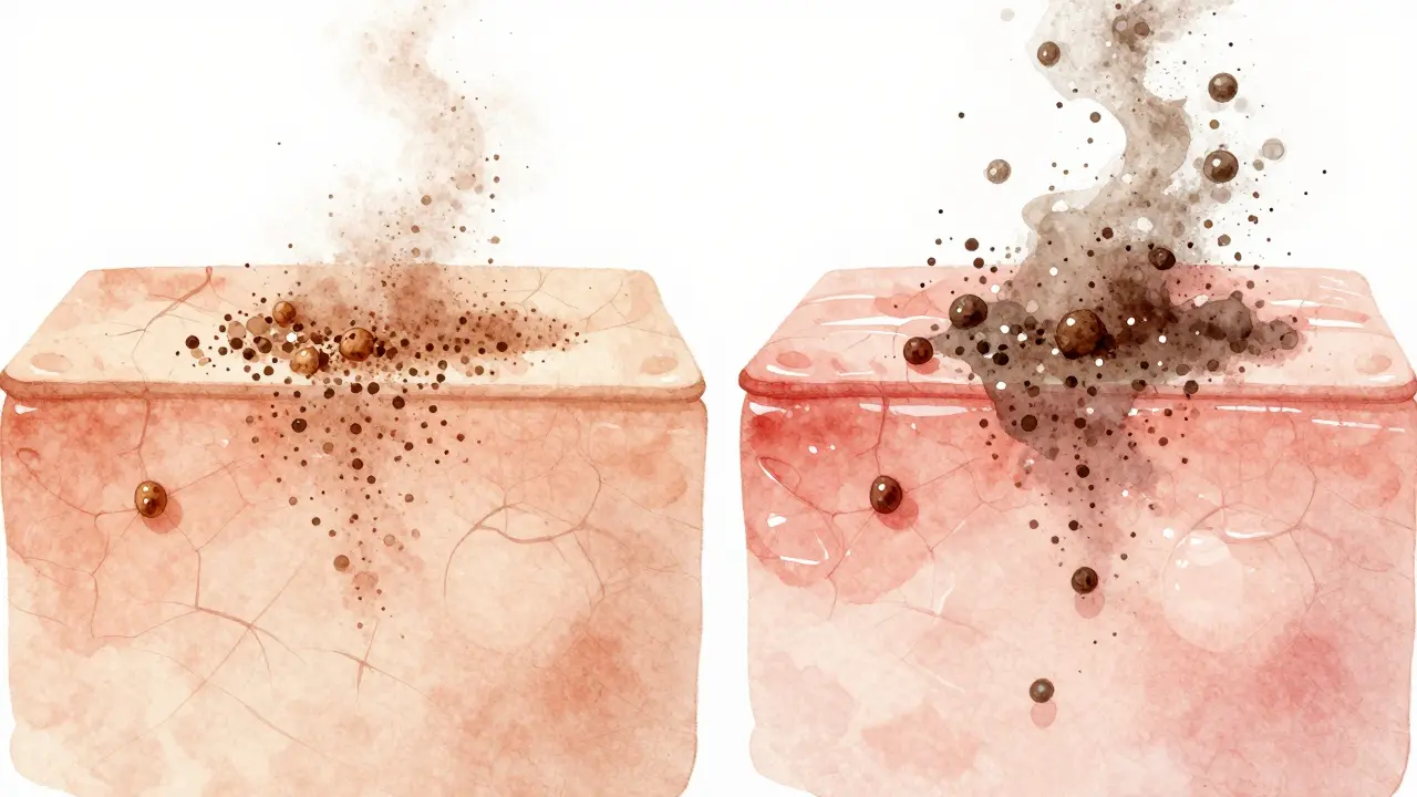 Side-by-side visual comparison of effective vs ineffective exfoliation on skin.