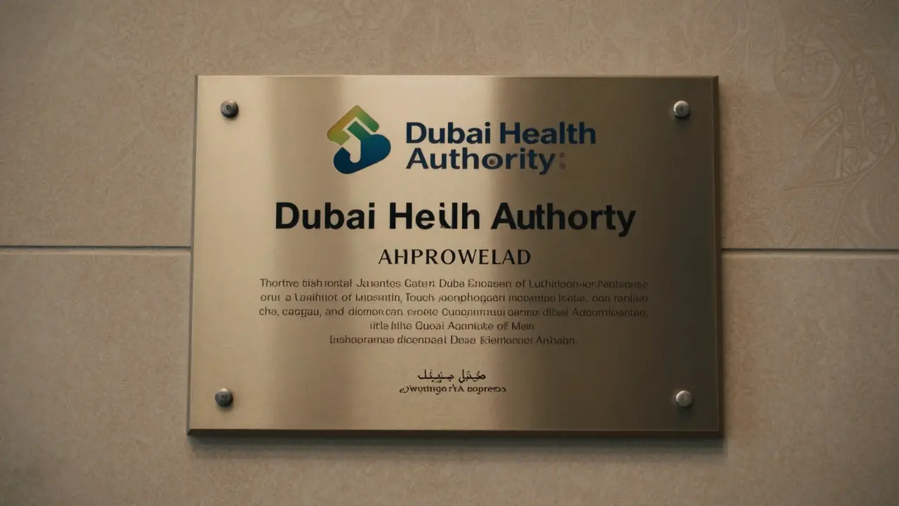 Dubai Health Authority certification seal in spa